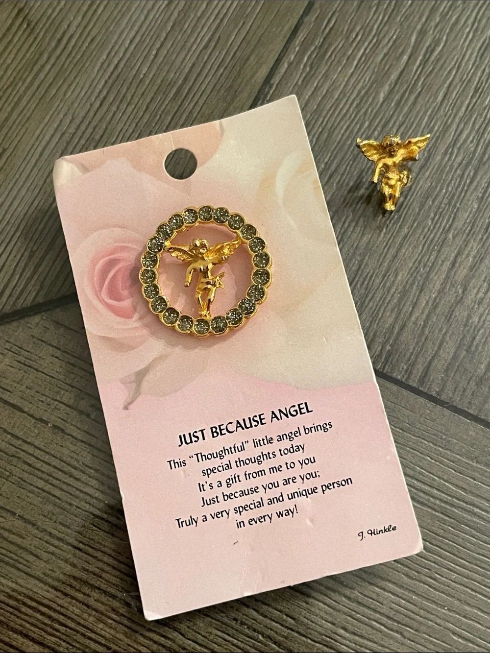 Vintage Round “Just Because Angel” Pin - Brooch